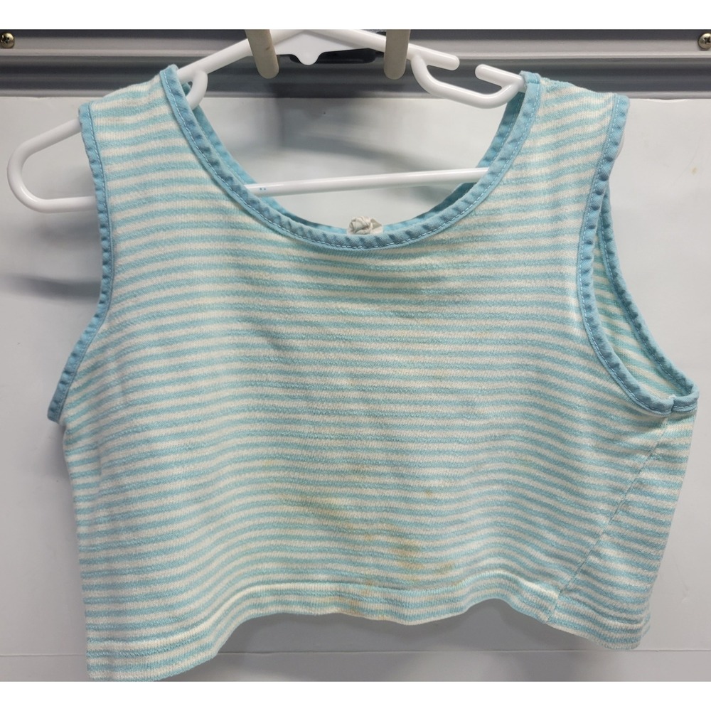 Vintage Merry Capers Blue White Striped Cotton Knit Crop Tank Top Size 8 60s 70s